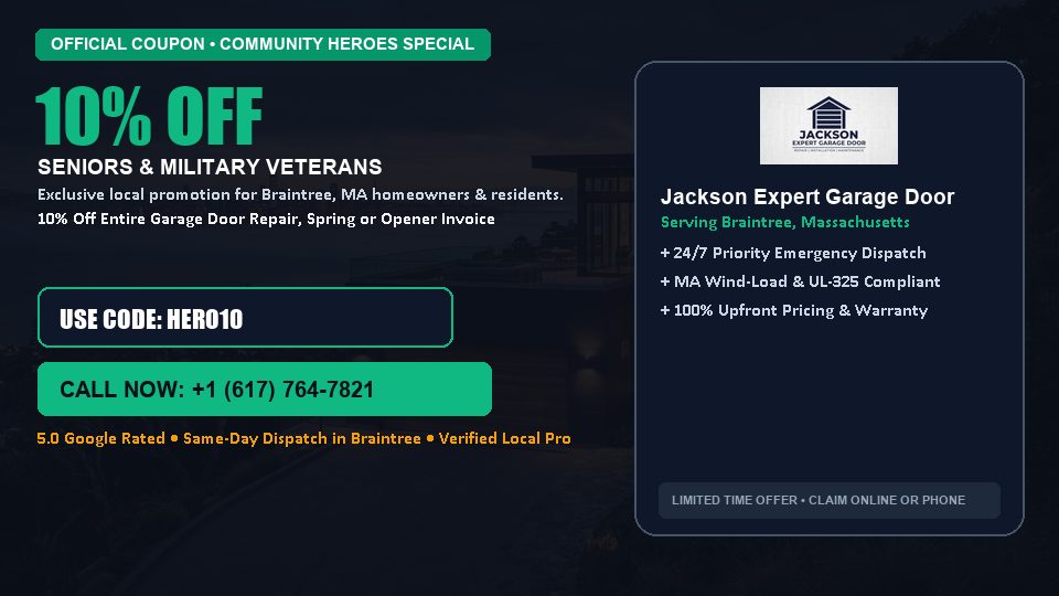 Jackson Expert Garage Door 10% OFF Seniors & Military Veterans in Braintree, MA